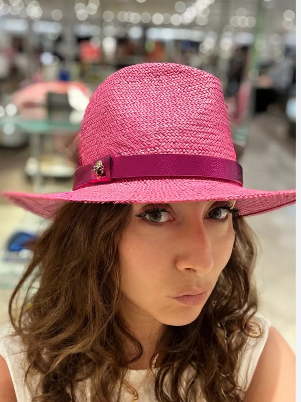 Kurt Geiger London Hot Pink Straw Sun Hat